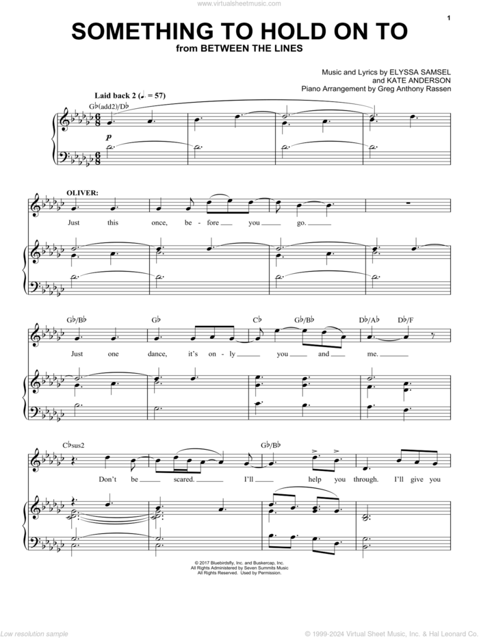 Something To Hold On To (from Between The Lines) sheet music for voice and piano by Elyssa Samsel, Elyssa Samsel & Kate Anderson and Kate Anderson, intermediate skill level