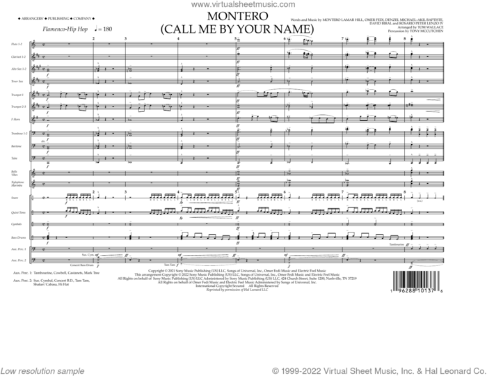 Montero (Call Me By Your Name) (arr. Tom Wallace) (COMPLETE) sheet music for marching band by Tom Wallace, David Biral, Denzel Michael-Akil Baptiste, Lil Nas X, Montero Lamar Hill, Omar Fedi, Rosario Peter Lenzo IV and Tony McCutchen, intermediate skill level