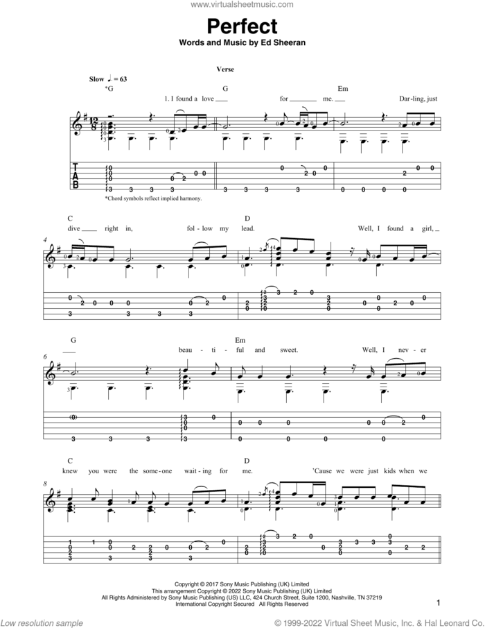 Perfect (arr. Ben Pila) sheet music for guitar solo by Ed Sheeran and Ben Pila, intermediate skill level