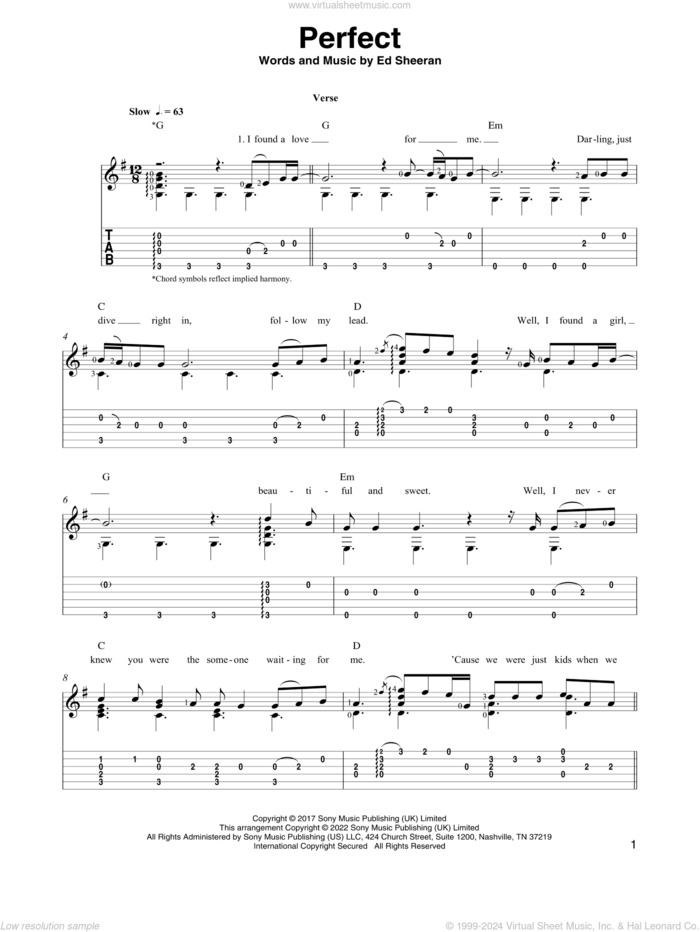 Perfect (arr. Ben Pila) sheet music for guitar solo by Ed Sheeran and Ben Pila, intermediate skill level