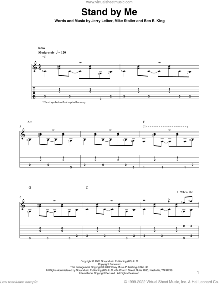 Stand By Me (arr. Ben Pila) sheet music for guitar solo by Ben E. King, Ben Pila, Jerry Leiber and Mike Stoller, intermediate skill level