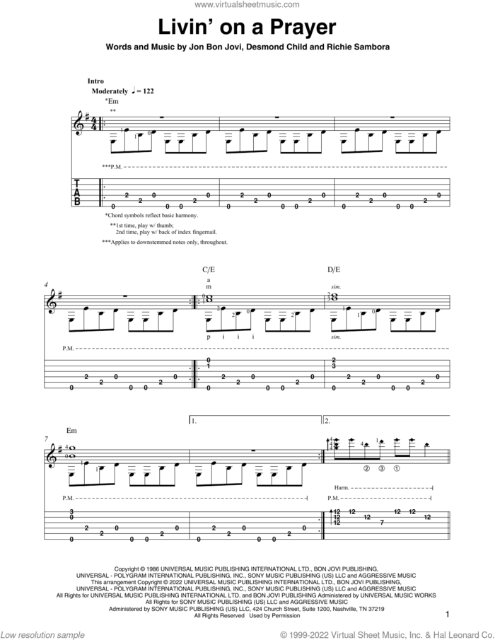 Livin' On A Prayer (arr. Ben Pila) sheet music for guitar solo by Bon Jovi, Ben Pila, Desmond Child and Richie Sambora, intermediate skill level