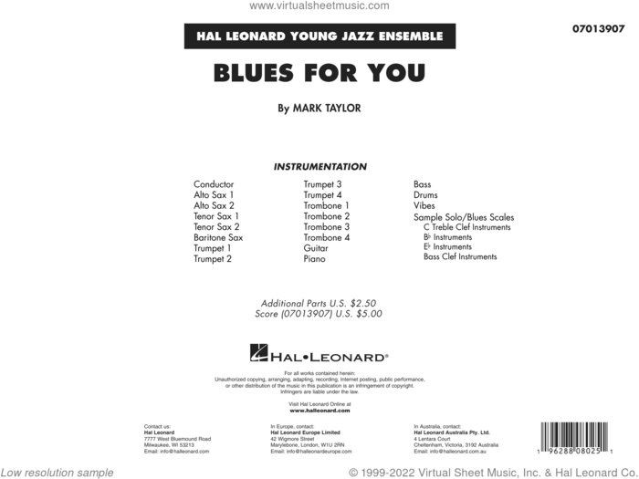 Blues for You (COMPLETE) sheet music for jazz band by Mark Taylor, intermediate skill level