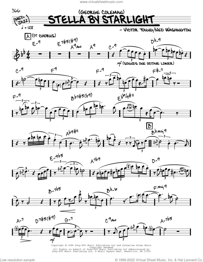 Stella By Starlight (solo only) sheet music for voice and other instruments (real book) by George Coleman, Ned Washington and Victor Young, intermediate skill level