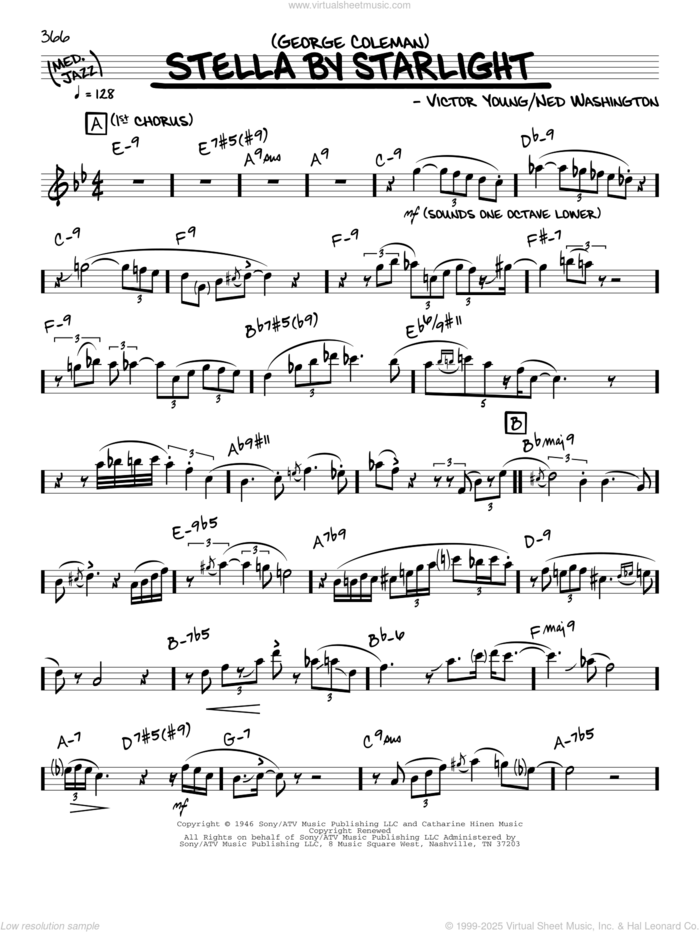 Stella By Starlight (solo only) sheet music for voice and other instruments (real book) by George Coleman, Ned Washington and Victor Young, intermediate skill level