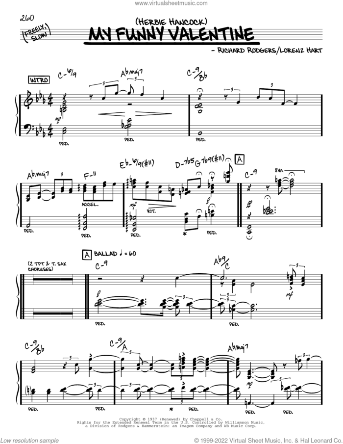 My Funny Valentine (solo only) sheet music for voice and other instruments (real book) by Herbie Hancock, Lorenz Hart and Richard Rodgers, intermediate skill level