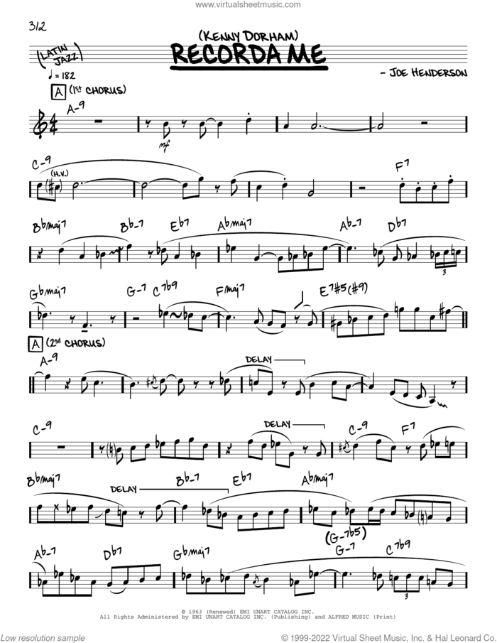 Recorda Me (solo only) sheet music for voice and other instruments (real book) by Kenny Dorham and Joe Henderson, intermediate skill level