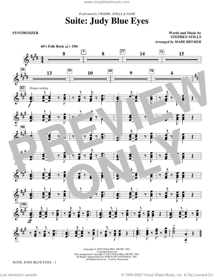 Suite: Judy Blue Eyes (arr. Mark Brymer) (complete set of parts) sheet music for orchestra/band (Rhythm) by Mark Brymer, Crosby, Stills & Nash and Stephen Stills, intermediate skill level