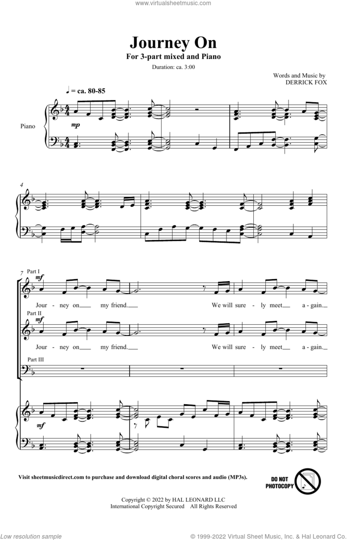 Journey On sheet music for choir (3-Part Mixed) by Derrick Fox, intermediate skill level