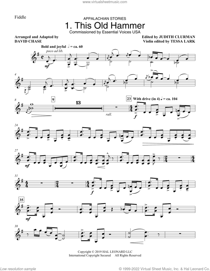 This Old Hammer (No. 1 from Appalachian Stories) sheet music for orchestra/band (fiddle/violin) by David Chase, Judith Clurman, Tessa Lark and Miscellaneous, intermediate skill level