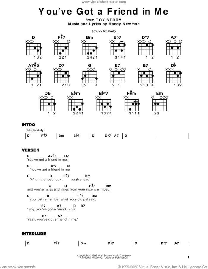 You've Got A Friend In Me (from Toy Story) sheet music for guitar solo by Randy Newman, beginner skill level