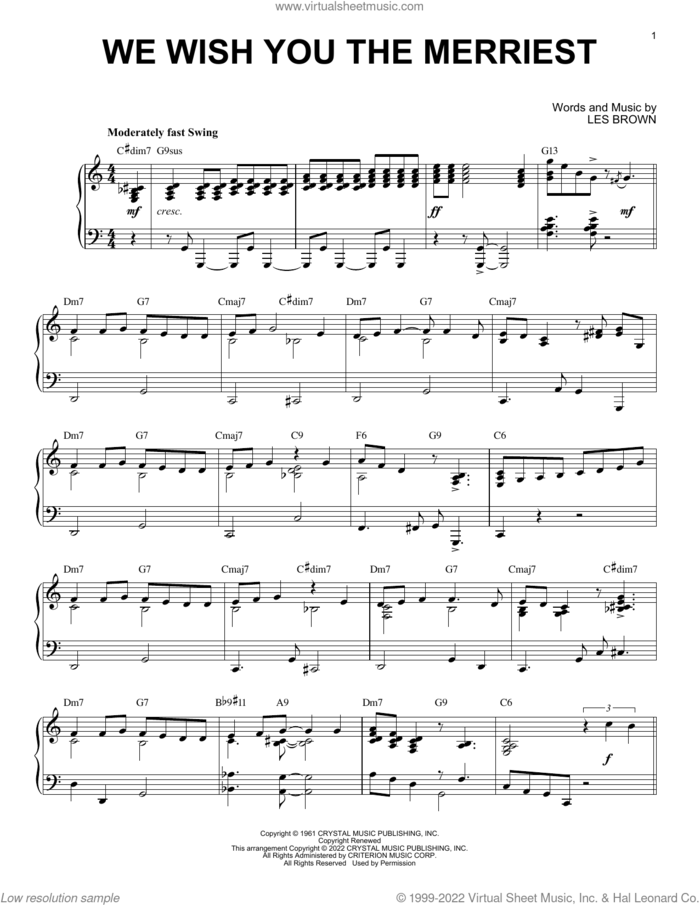 We Wish You The Merriest [Jazz version] (arr. Brent Edstrom) sheet music for piano solo by Frank Sinatra, Brent Edstrom and Les Brown, intermediate skill level
