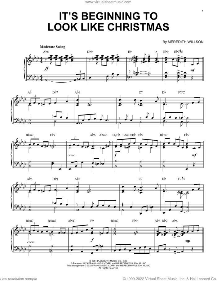 It's Beginning To Look Like Christmas [Jazz version] (arr. Brent Edstrom) sheet music for piano solo by Meredith Willson and Brent Edstrom, intermediate skill level