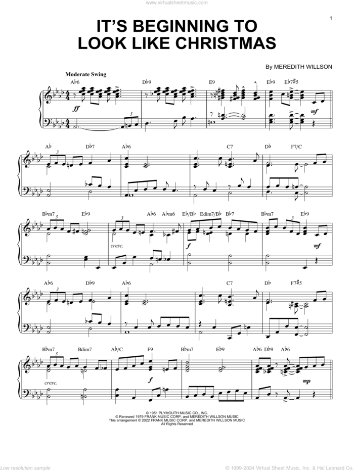 It's Beginning To Look Like Christmas [Jazz version] (arr. Brent Edstrom) sheet music for piano solo by Meredith Willson and Brent Edstrom, intermediate skill level