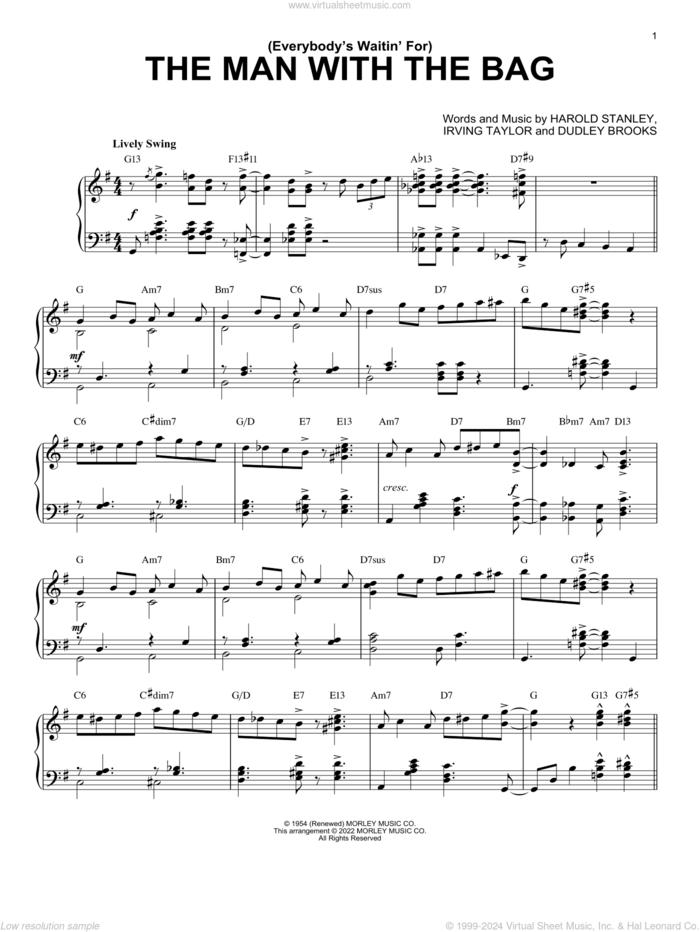 (Everybody's Waitin' For) The Man With The Bag [Jazz version] (arr. Brent Edstrom) sheet music for piano solo by Kay Starr, Brent Edstrom, Dudley Brooks, Harold Stanley and Irving Taylor, intermediate skill level