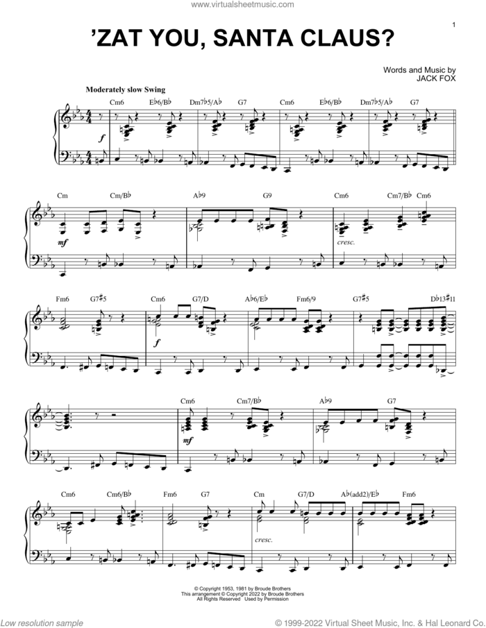'Zat You, Santa Claus? [Jazz version] (arr. Brent Edstrom) sheet music for piano solo by Louis Armstrong, Brent Edstrom and Jack Fox, intermediate skill level
