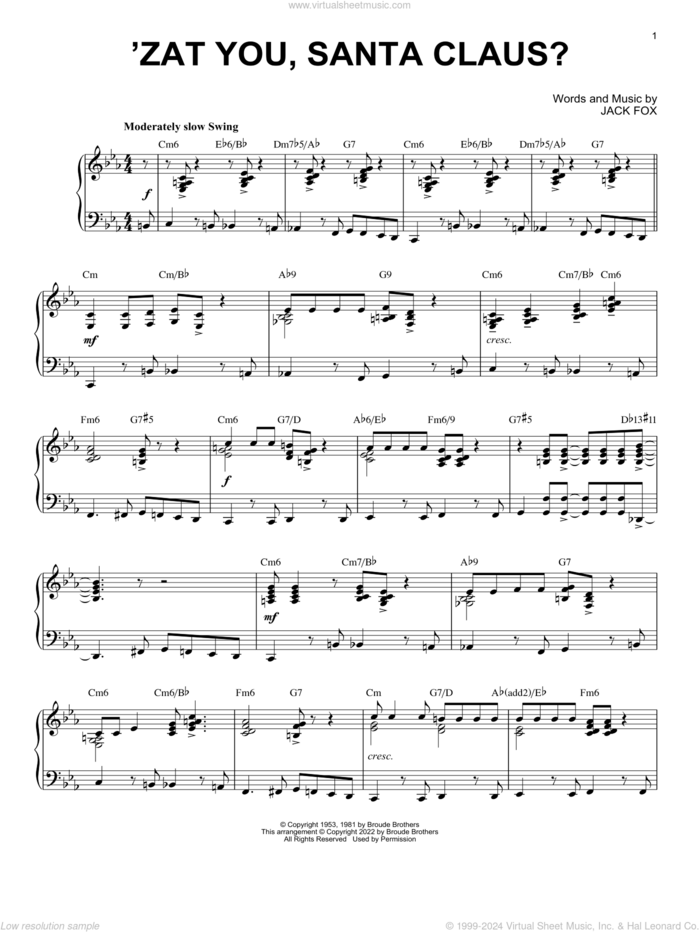 'Zat You, Santa Claus? [Jazz version] (arr. Brent Edstrom) sheet music for piano solo by Louis Armstrong, Brent Edstrom and Jack Fox, intermediate skill level