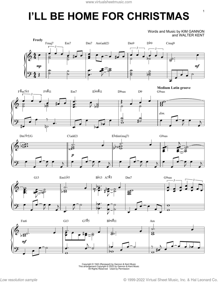 I'll Be Home For Christmas [Jazz version] (arr. Brent Edstrom) sheet music for piano solo by Bing Crosby, Brent Edstrom, Kim Gannon and Walter Kent, intermediate skill level