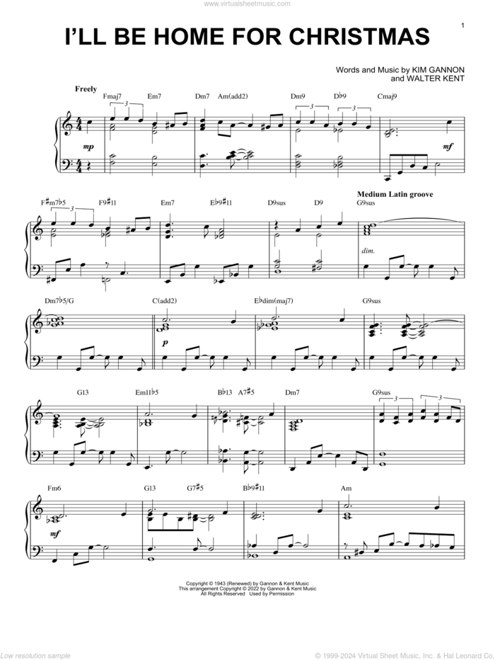 I'll Be Home For Christmas [Jazz version] (arr. Brent Edstrom) sheet music for piano solo by Bing Crosby, Brent Edstrom, Kim Gannon and Walter Kent, intermediate skill level