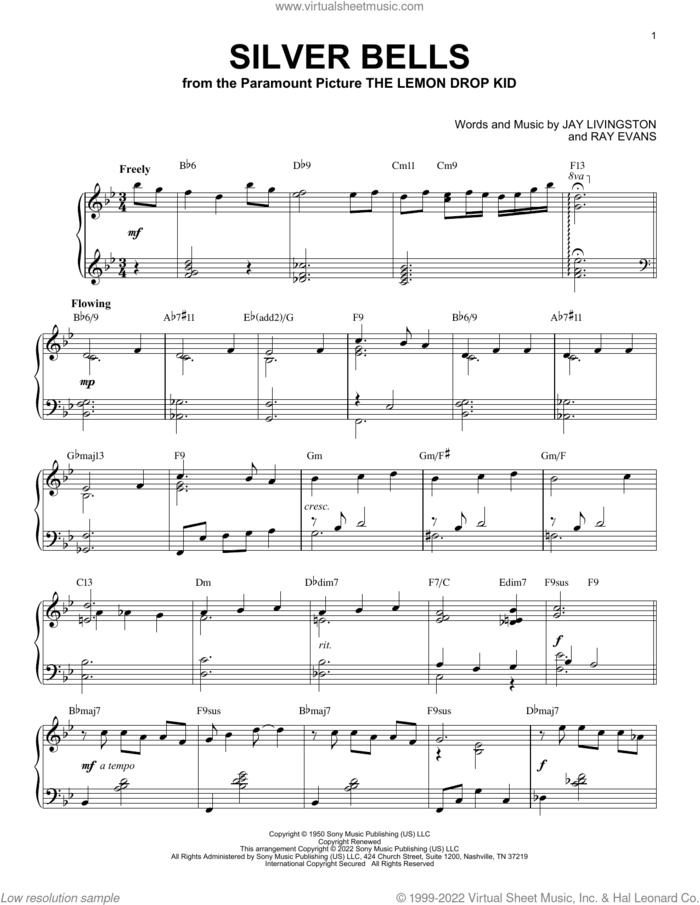 Silver Bells [Jazz version] (arr. Brent Edstrom) sheet music for piano solo by Jay Livingston, Brent Edstrom, Jay Livingston & Ray Evans and Ray Evans, intermediate skill level