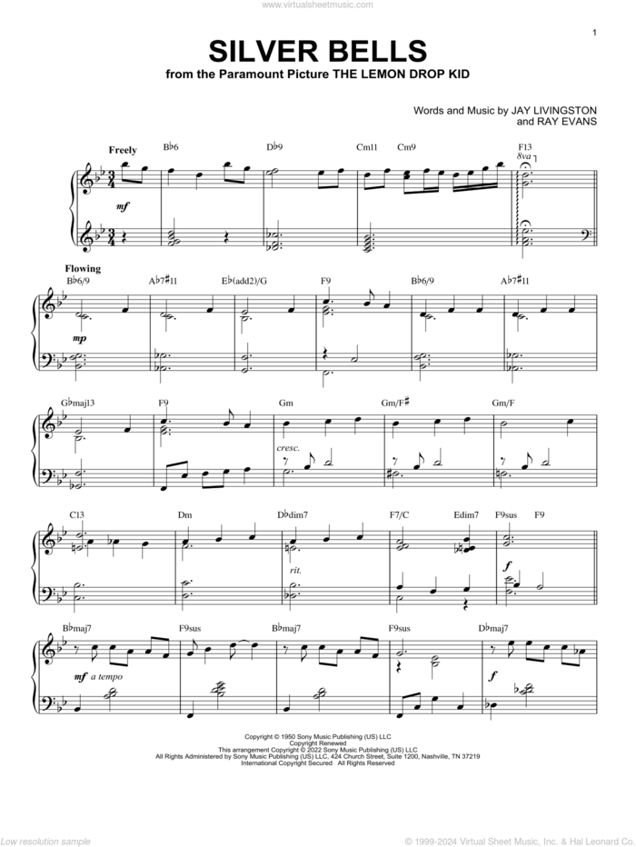 Silver Bells [Jazz version] (arr. Brent Edstrom) sheet music for piano solo by Jay Livingston, Brent Edstrom, Jay Livingston & Ray Evans and Ray Evans, intermediate skill level