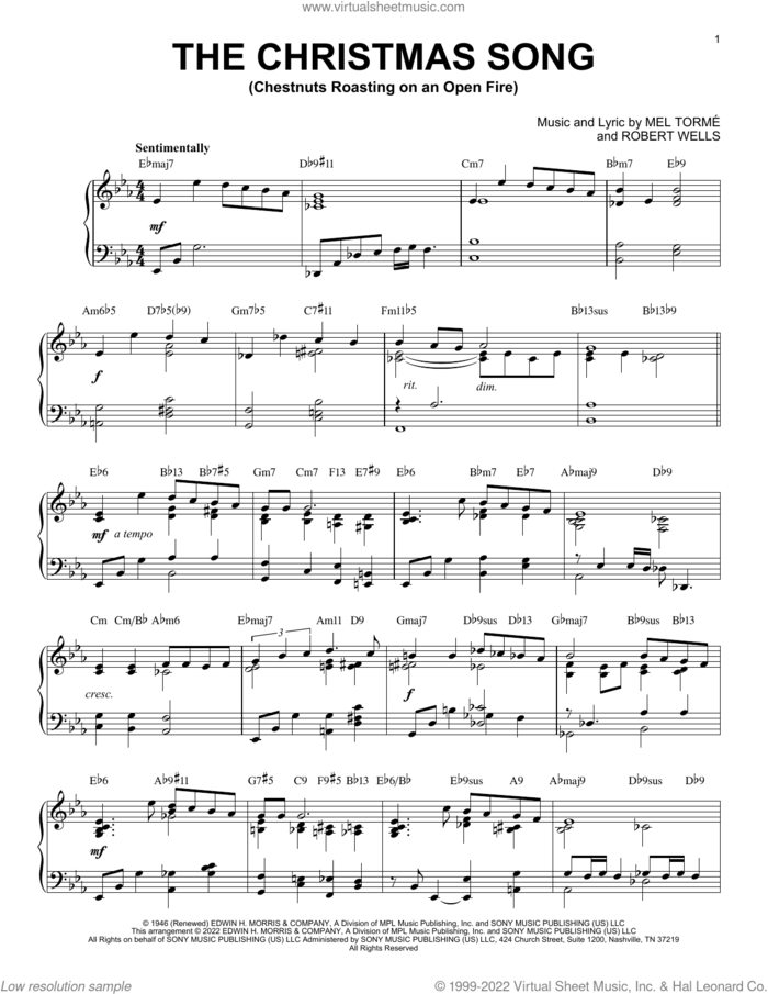 The Christmas Song [Jazz version] (arr. Brent Edstrom) sheet music for piano solo by Mel Torme and Brent Edstrom, intermediate skill level