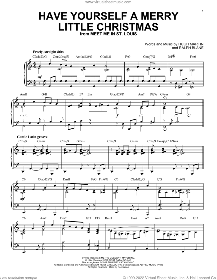 Have Yourself A Merry Little Christmas [Jazz version] (arr. Brent Edstrom) sheet music for piano solo by Hugh Martin, Brent Edstrom and Ralph Blane, intermediate skill level