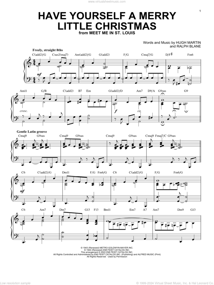 Have Yourself A Merry Little Christmas [Jazz version] (arr. Brent Edstrom) sheet music for piano solo by Hugh Martin, Brent Edstrom and Ralph Blane, intermediate skill level