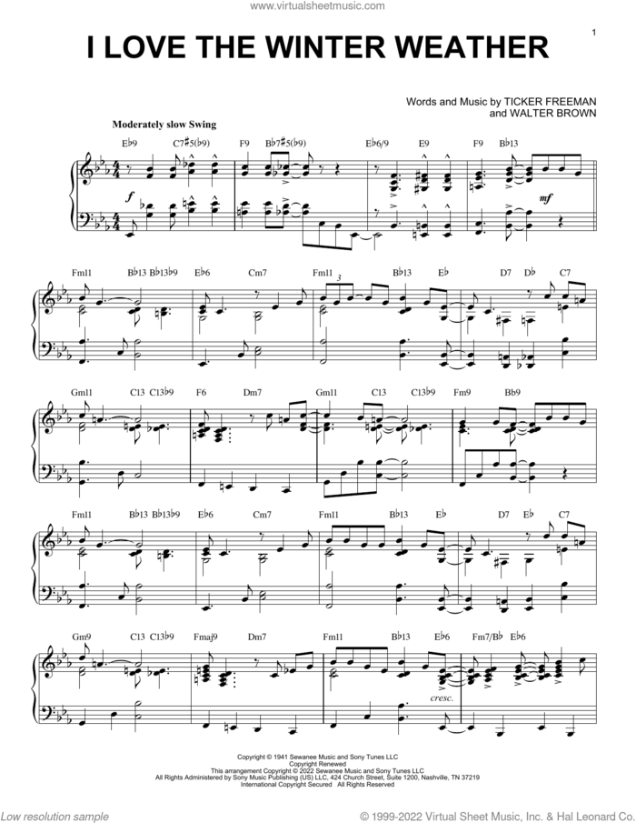 I Love The Winter Weather [Jazz version] (arr. Brent Edstrom) sheet music for piano solo by Tony Bennett, Brent Edstrom, Earl Brown and Ticker Freeman, intermediate skill level