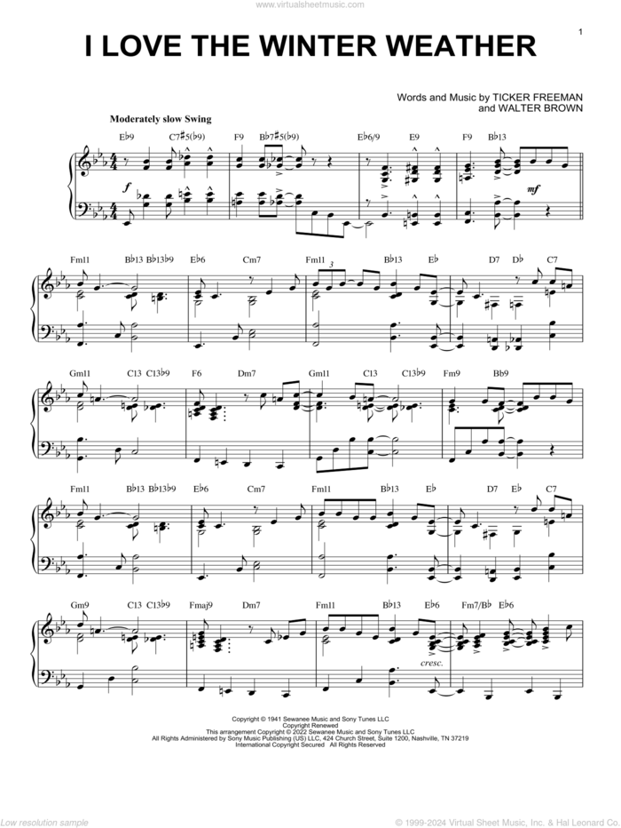 I Love The Winter Weather [Jazz version] (arr. Brent Edstrom) sheet music for piano solo by Tony Bennett, Brent Edstrom, Earl Brown and Ticker Freeman, intermediate skill level