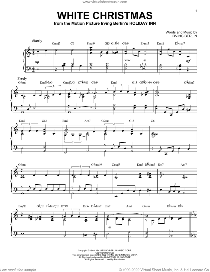 White Christmas [Jazz version] (arr. Brent Edstrom) sheet music for piano solo by Irving Berlin, Brent Edstrom and Bing Crosby, intermediate skill level