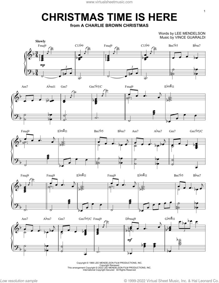 Christmas Time Is Here [Jazz version] (arr. Brent Edstrom) sheet music for piano solo by Vince Guaraldi, Brent Edstrom and Lee Mendelson, intermediate skill level