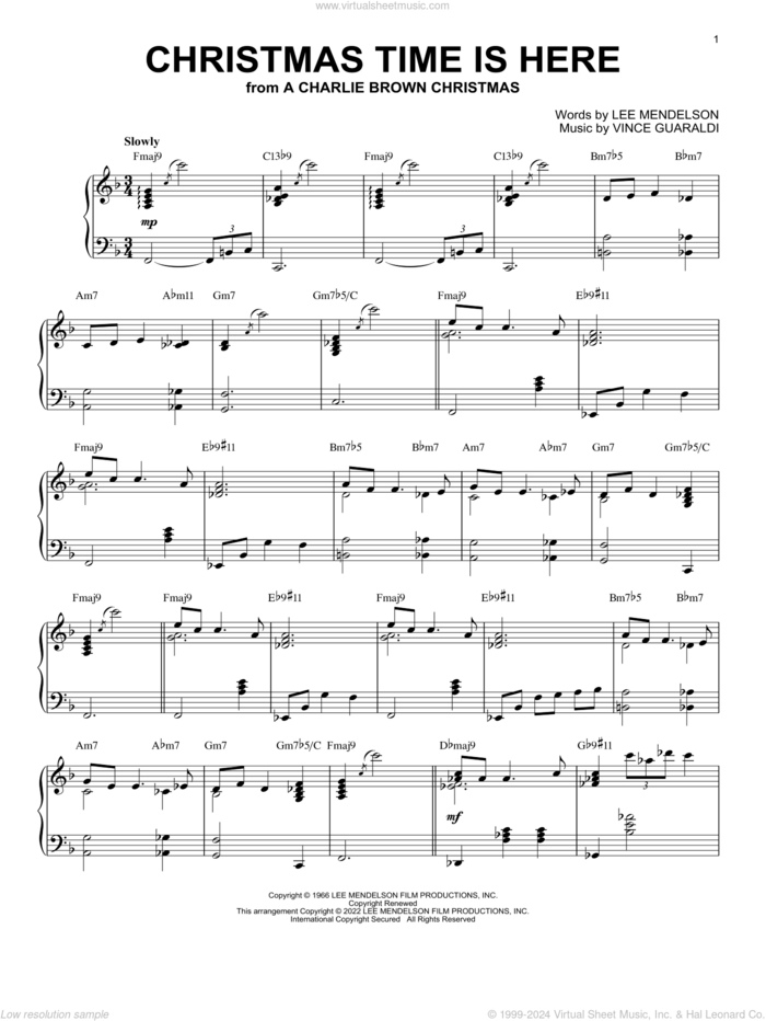 Christmas Time Is Here [Jazz version] (arr. Brent Edstrom) sheet music for piano solo by Vince Guaraldi, Brent Edstrom and Lee Mendelson, intermediate skill level