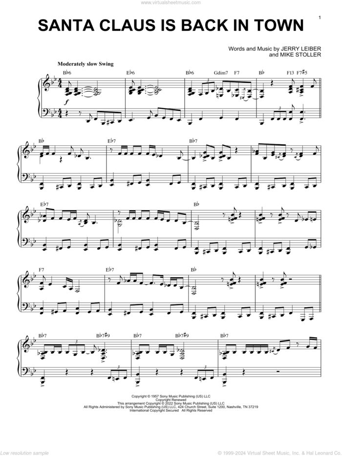 Santa Claus Is Back In Town [Jazz version] (arr. Brent Edstrom) sheet music for piano solo by Elvis Presley, Brent Edstrom, Jerry Leiber and Mike Stoller, intermediate skill level