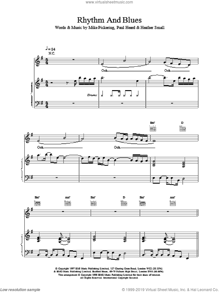 Rhythm And Blues sheet music for voice, piano or guitar by M People, intermediate skill level