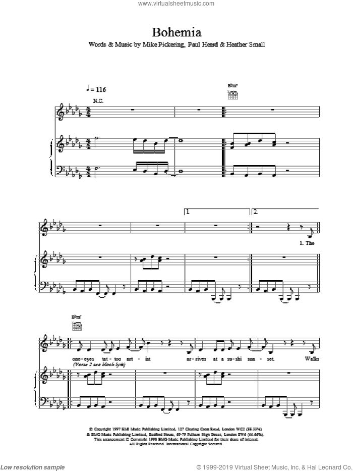 Bohemia sheet music for voice, piano or guitar by M People, intermediate skill level