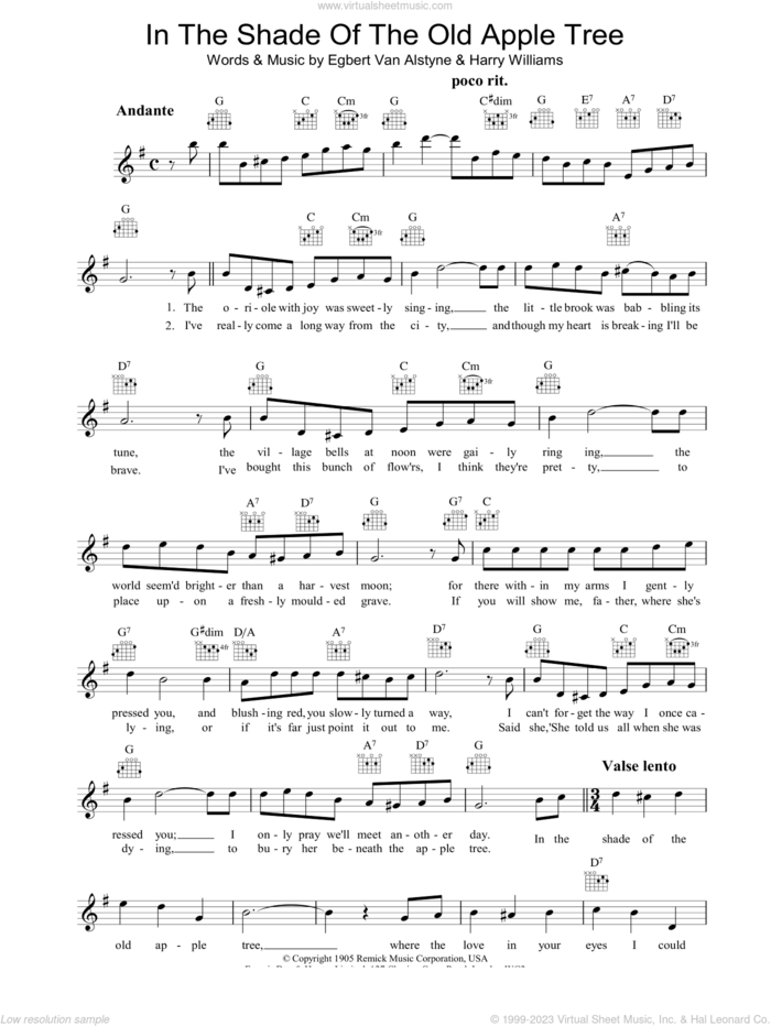 In The Shade Of The Old Apple Tree sheet music for voice and other instruments (fake book) by Louis Armstrong, intermediate skill level
