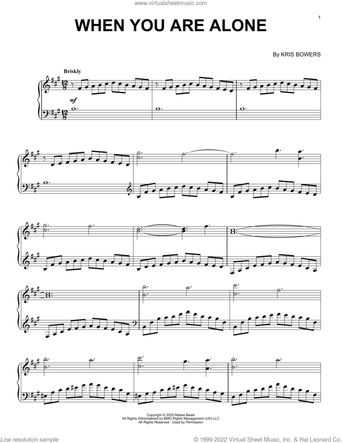When You Are Alone (from the Netflix series Bridgerton) sheet music for piano solo by Kris Bowers and Michael Dean Parsons, intermediate skill level