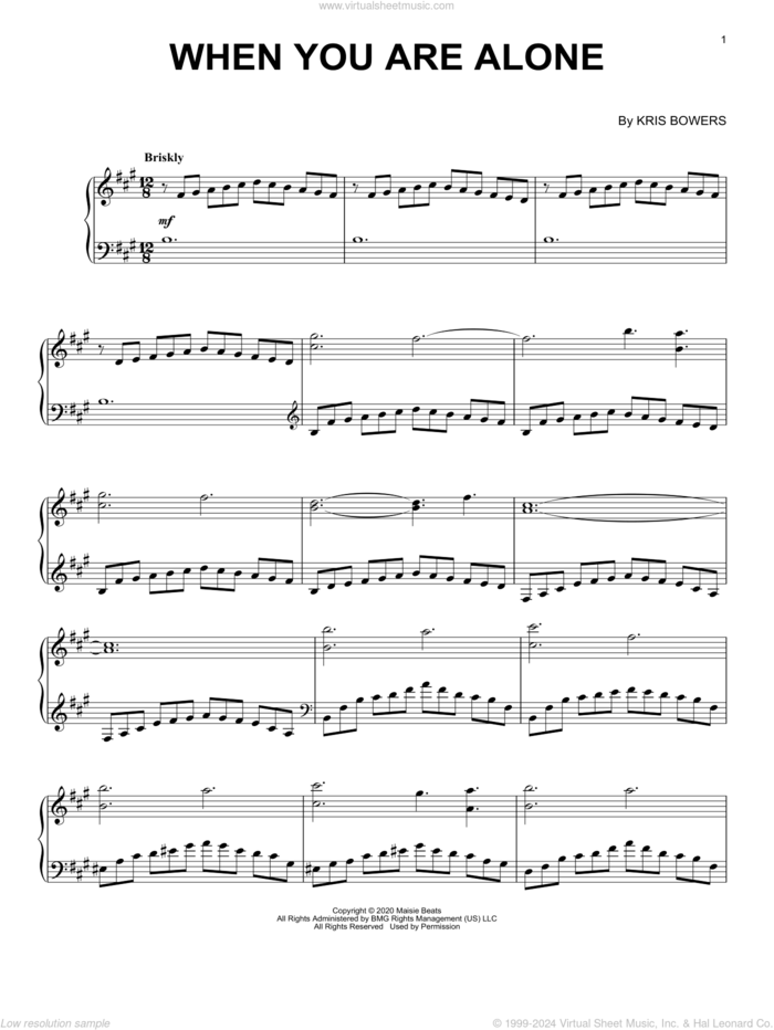 When You Are Alone (from the Netflix series Bridgerton) sheet music for piano solo by Kris Bowers and Michael Dean Parsons, intermediate skill level