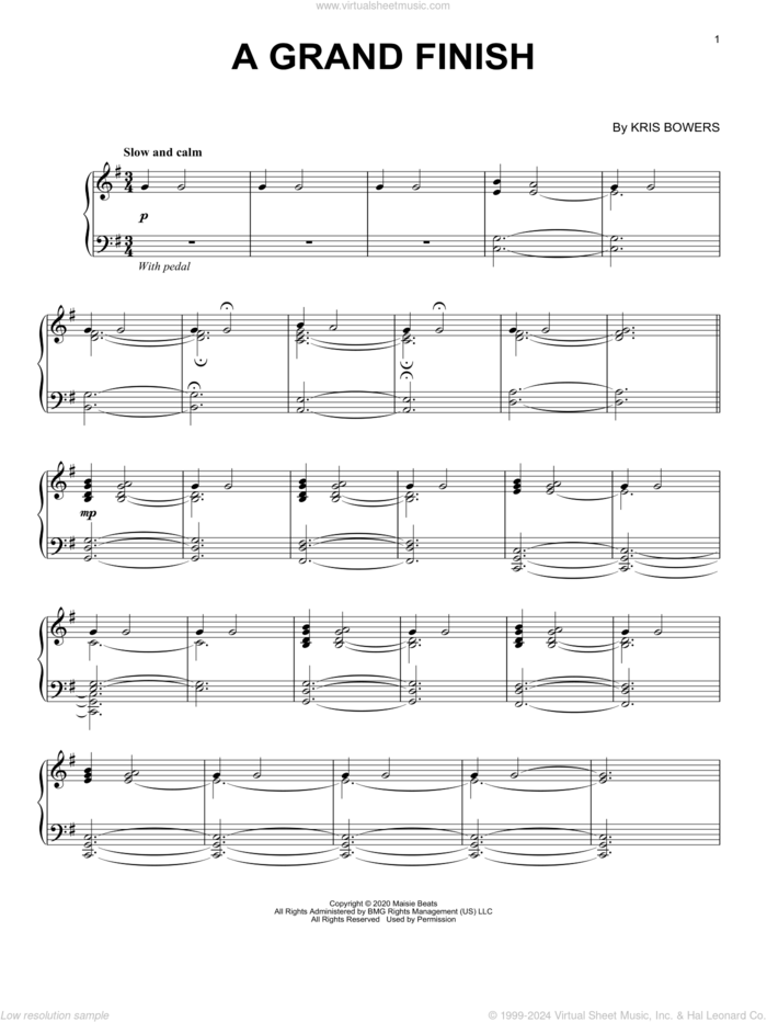 A Grand Finish (from the Netflix series Bridgerton) sheet music for piano solo by Kris Bowers and Michael Dean Parsons, intermediate skill level