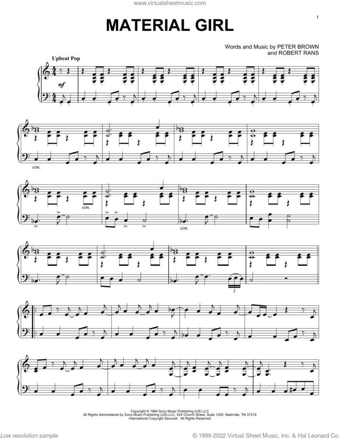 Material Girl (from the Netflix series Bridgerton) sheet music for piano solo by Kris Bowers, Madonna, Pete Brown and Robert Rans, intermediate skill level