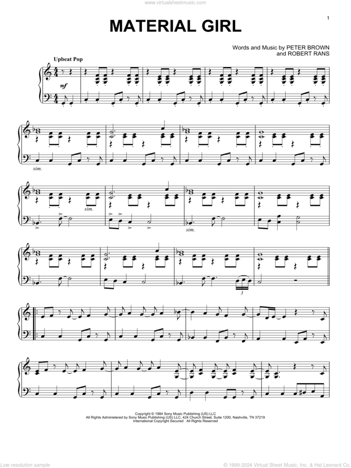 Material Girl (from the Netflix series Bridgerton) sheet music for piano solo by Kris Bowers, Madonna, Pete Brown and Robert Rans, intermediate skill level