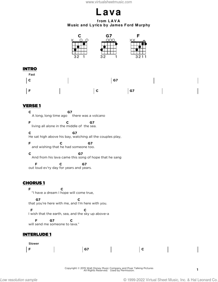Lava sheet music for guitar solo by James Ford Murphy, beginner skill level