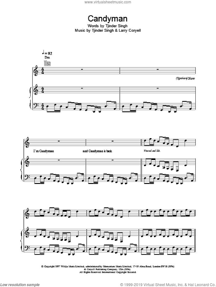 Candyman sheet music for voice, piano or guitar by Cornershop, intermediate skill level