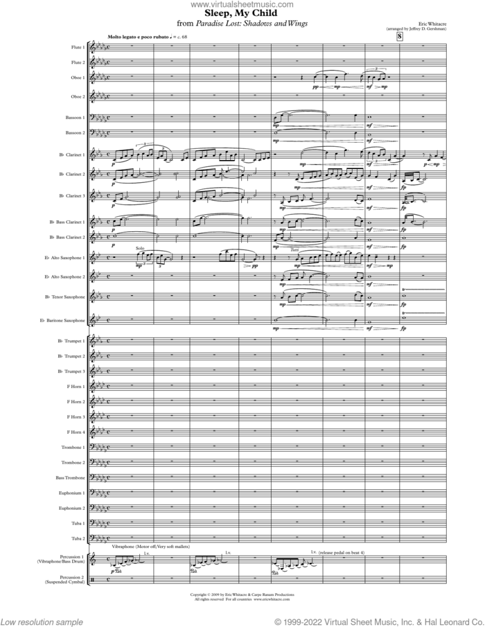 Sleep, My Child (from Paradise Lost: Shadows and Wings) (COMPLETE) sheet music for concert band by Eric Whitacre and Jeffrey D. Gershman, intermediate skill level