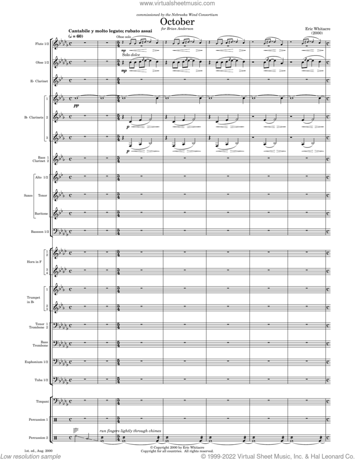 October (COMPLETE) sheet music for concert band by Eric Whitacre, classical score, intermediate skill level