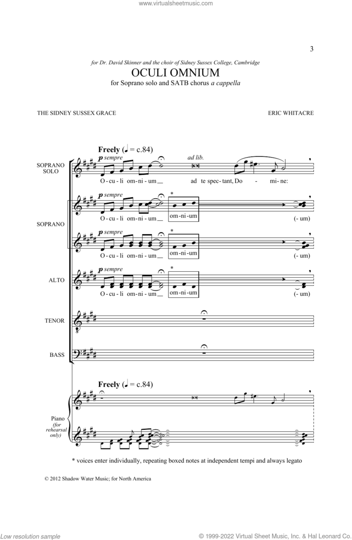 Oculi Omnium sheet music for choir (SATB Divisi) by Eric Whitacre, intermediate skill level