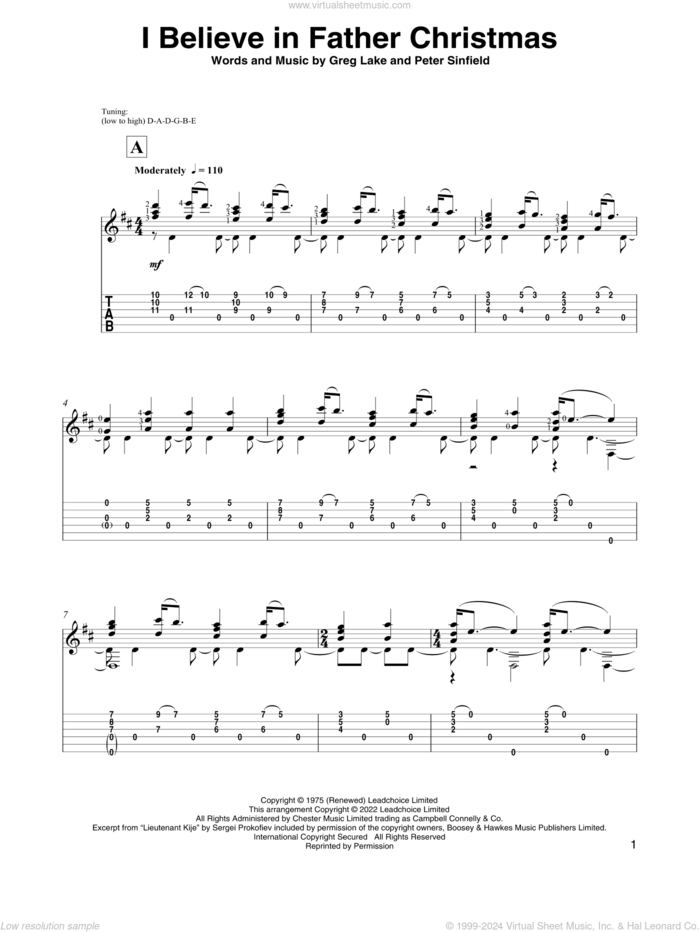 I Believe In Father Christmas (arr. David Jaggs) sheet music for guitar solo by Greg Lake, David Jaggs and Peter Sinfield, classical score, intermediate skill level