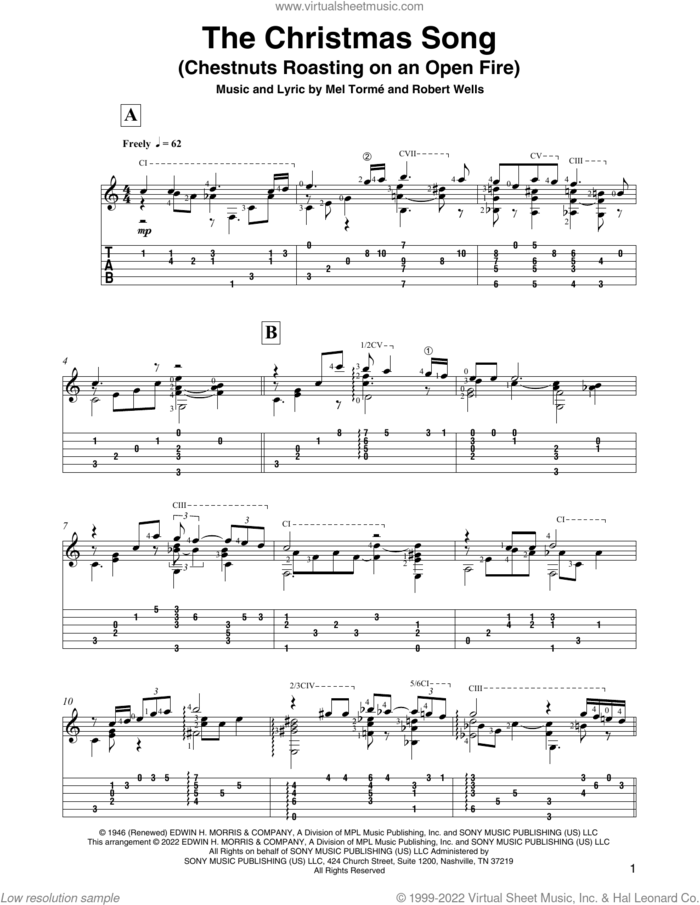 The Christmas Song (Chestnuts Roasting On An Open Fire) (arr. David Jaggs) sheet music for guitar solo by Mel Torme, David Jaggs, King Cole Trio and Robert Wells, intermediate skill level