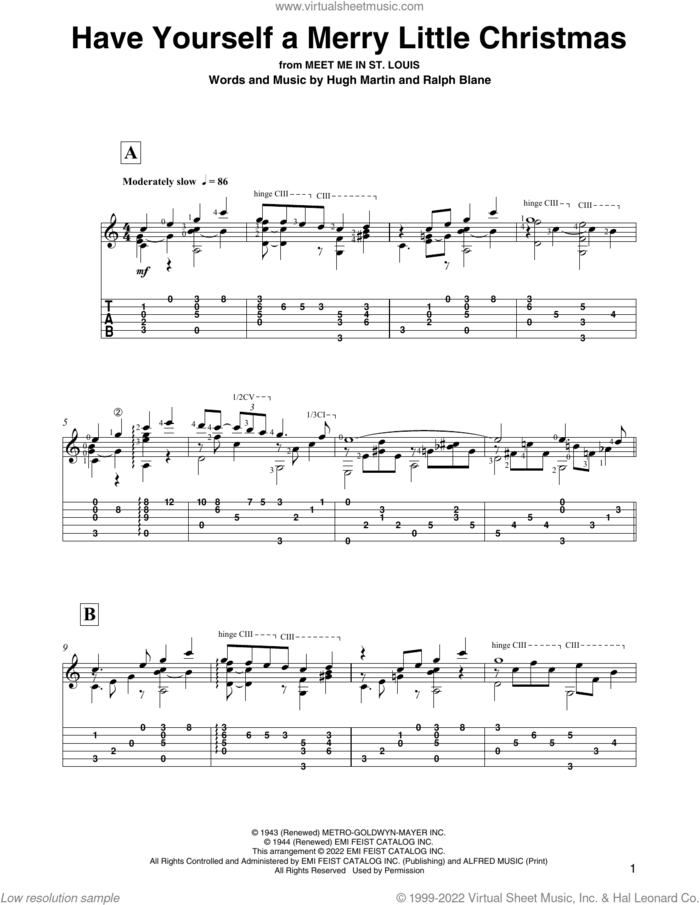 Have Yourself A Merry Little Christmas (arr. David Jaggs) sheet music for guitar solo by Hugh Martin, David Jaggs and Ralph Blane, intermediate skill level
